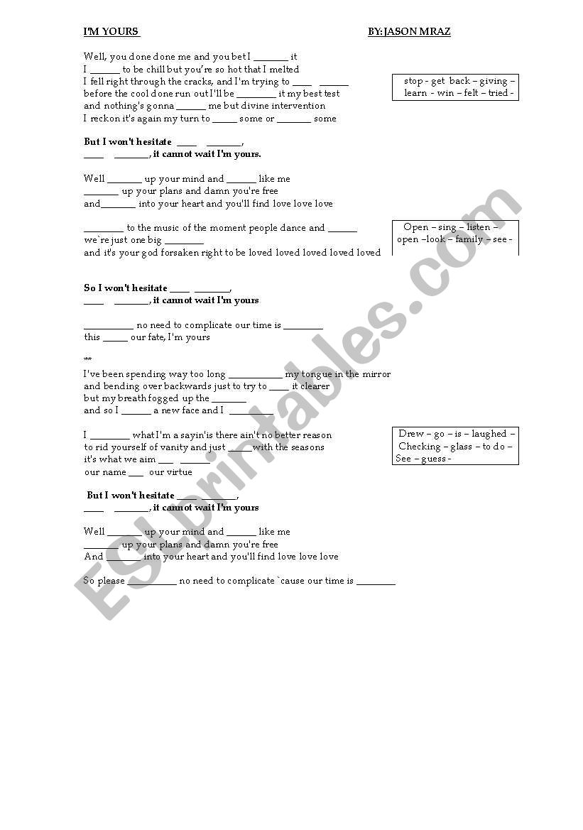 I`m yours worksheet